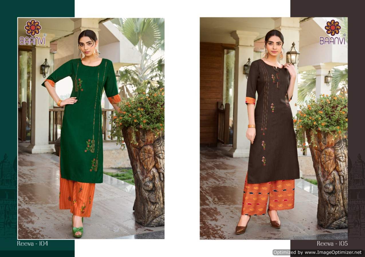 Baanvi Reeva 1 Heavy Ethnic Wear Cotton With Embroidery Kurti With Palazzo Collection